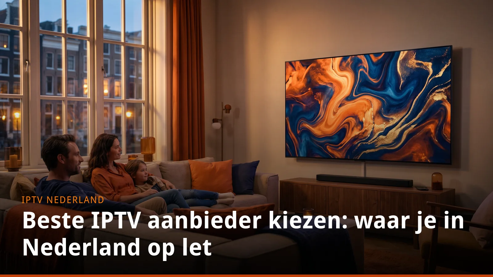 Gezin kijkt televisie in een Nederlandse woonkamer