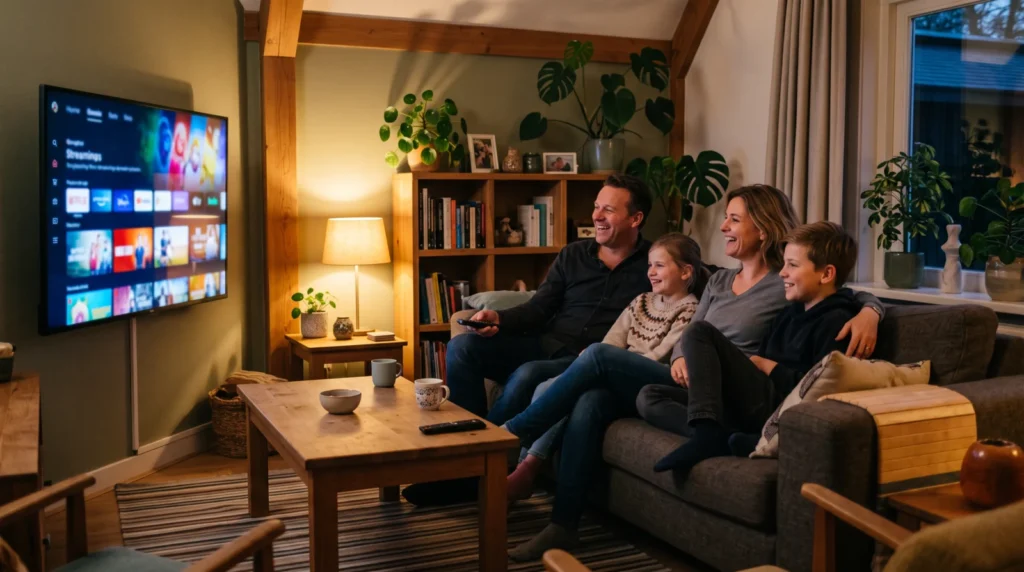 Gezin kijkt IPTV Nederland op de Smart TV